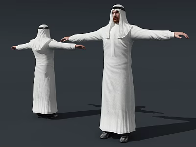 Two Men in White Robes and Headscarves Standing with Arms Outstretched Against Gray Background 3d model