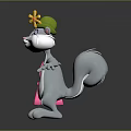 Cartoon Squirrel Game Movie Character With Green Hat Yellow Flower And Pink Handbag