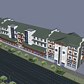 Modern Traditional Residential Building With White Facade Windows Balconies And Red Decorations
