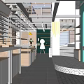 Modern Store Interior Design With Shelves Display Areas Green Walls And Yellow Decor
