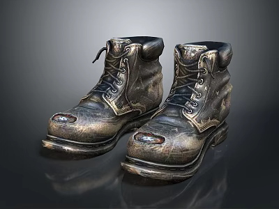 Worn Vintage Work Boots With Distressed Laces and Rugged Worn Soles 3d model