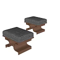 Modern Sofa Stools With Gray Fabric Seats And Wooden Geometric Legs
