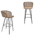 Stylish Rattan Bar Stools With Metal Frame And Curved Backrest Design