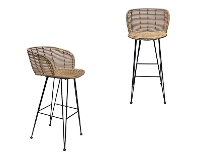 Stylish Rattan Bar Stools With Metal Frame And Curved Backrest Design 3d model