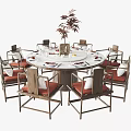 Modern Round Dining Table Set With Comfortable Chairs And Small Decorative Plant 3d model