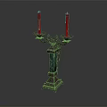 Vintage Style Candle Lamp With Two Red Candles Metal Base And Green Accent