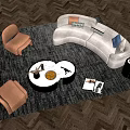 Modern Curved Sofa Coffee Table Set With Round Tables Accent Chairs And Area Rug