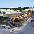 Modern Commercial Complex Architecture With Riverfront Greenery And Traditional Style Buildings