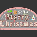 Red And White Arched Christmas Decorative Sign With Gingerbread Man Snowflake Tree Sleigh