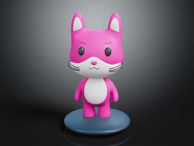Pink Cartoon Cat Character Toy Figure With White Belly Blue Base And Cute Expression 3d model