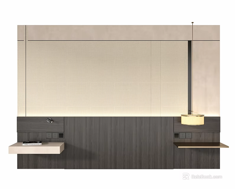 Modern Bed Accent Wall With Built In Shelves And Lighting 3d model