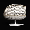 Elegant Modern Woven Armchair With White And Beige Cushions And Round Base
