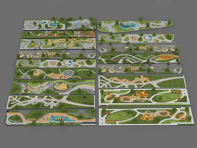 Various Park Landscape Layouts with Paths Green Areas Ponds and Scenic Features 3d model