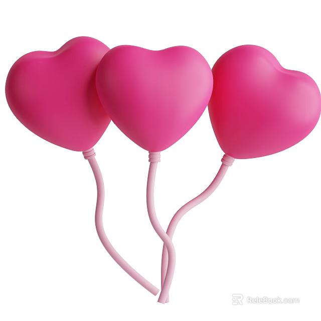 Three Pink Heart Shaped Balloons Decorative Ornament Set for Home Decor 3d model 