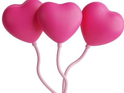 Three Pink Heart Shaped Balloons Decorative Ornament Set for Home Decor 3d model
