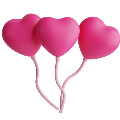 Three Pink Heart Shaped Balloons Decorative Ornament Set for Home Decor 3d model