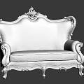 Elegant European Style Sofa With Ornate Carved Frame And Floral Patterned Fabric