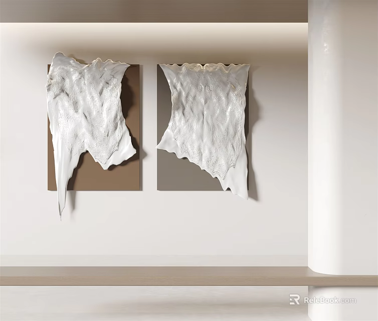 White Textured Wall Decorations In Modern Minimalist Interior With Folded Design 3d model 