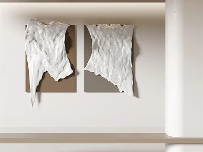 White Textured Wall Decorations In Modern Minimalist Interior With Folded Design 3d model