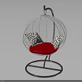 Modern Spherical Chair With Red Cushion Geometric Pattern Pillows And Metal Stand