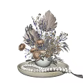 White Ceramic Vase With Dried Flowers Feather And Pearl Beads On Decorative Base