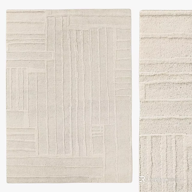 Minimalist Square Rug With Geometric Lines And Beige Textured Design For Home Interior 3d model 