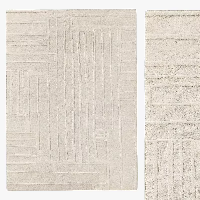 Minimalist Square Rug With Geometric Lines And Beige Textured Design For Home Interior 3d model