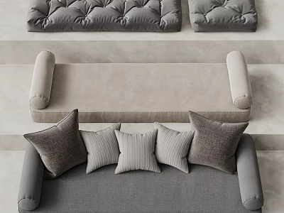 Comfortable Modern Lazy Sofa With Multiple Textured Pillows And Soft Gray Fabric 3d model
