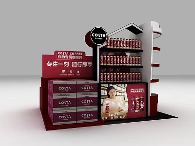 Costa Coffee Retail Display Shelf With Canned Coffee And Promotional Signage Design 3d model