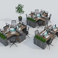 Modern Office Workspace With Multiple Desks Computers Chairs And Green Plant Dividers