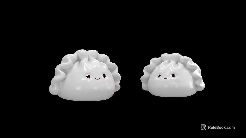 Cute White Plump Dumplings With Smiling Faces On Black Background 3d model 