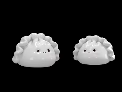 Cute White Plump Dumplings With Smiling Faces On Black Background 3d model