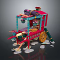 Traditional Colorful Street Food Cart With Hanging Pots And Decorative Elements
