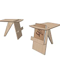 Wooden Foldable Side Table With Simple Design And Storage Compartment 3d model