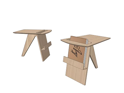 Wooden Foldable Side Table With Simple Design And Storage Compartment 3d model