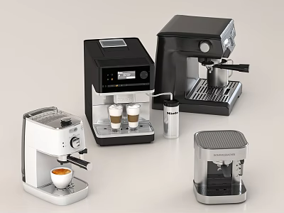 Modern Stylish Kitchen Appliances Featuring Black And White Coffee Machines And Espresso Makers 3d model