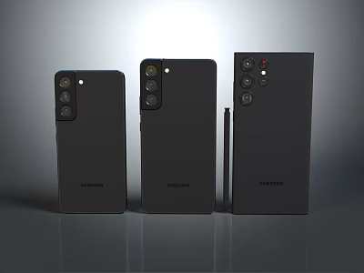 Samsung Galaxy Smartphones With Multiple Camera Configurations And Stylus Pen 3d model