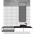 Modern Bathroom Washbasin Vanity With Black Basin Rectangular Mirror And Striped Tile Wall