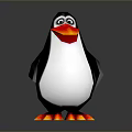 3D Polygonal Penguin Character With Red Beak Orange Feet And Stylized Design