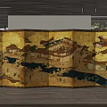 Traditional Gold Screen With Ancient Architecture Design In Modern Interior Space 3d model