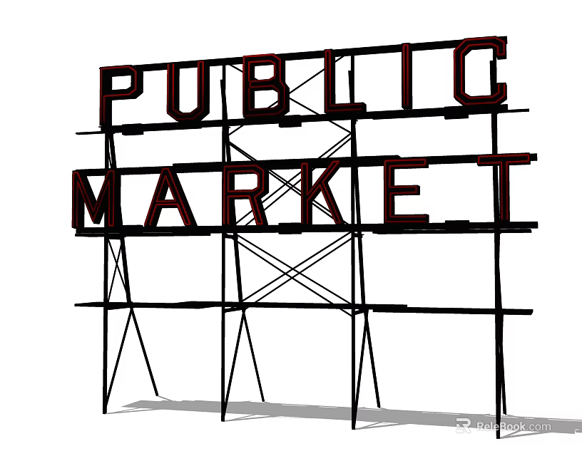 Outdoor Public Market Billboard With Metal Support Frame Structure Design 3d model 