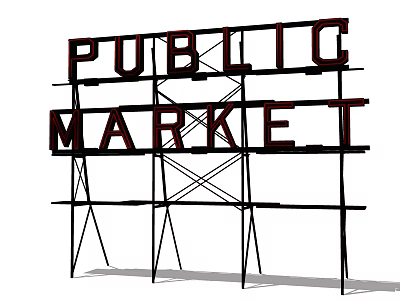 Outdoor Public Market Billboard With Metal Support Frame Structure Design 3d model