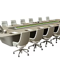 Modern Office Conference Table With Swivel Chairs Laptop And Cup On Sleek Tabletop