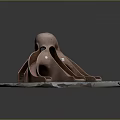 Artistic Copper Octopus Sculpture with Gray Stone Base and Detailed Design