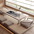 Japanese Style Tea Table and Chairs Interior Design With Tea Set Cushions And Natural Light