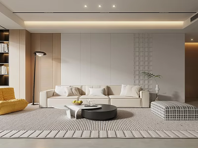 Modern Living Room Interior With Beige Sofa Yellow Armchair 3d model