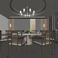 Modern Private Dining Box with Round Table Chairs Ceiling Lamp Decorative Mirror Cabinet and Wall Panel