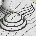 Abstract Garden Landscape Design with Undulating Terrain Winding Paths and Contour Lines