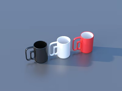 Three Colored Wine Glasses Black White Red on Gray Background 3d model