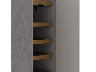 Modern Kitchen Cabinets With Gold Shelves And Gray Panel Design 3d model